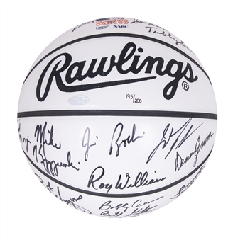 NCAA Basketball Coaching Legends Multi-Signed Basketball With 17 Signatures Including Bobby Knight, Dean Smith & John Wooden #195/200 (Steiner)